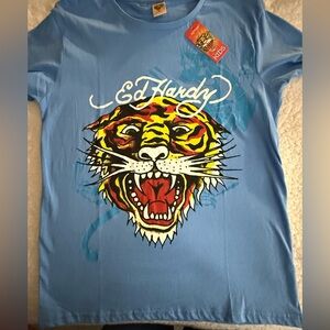 ⭐️ 3/$20 NWT Ed Hardy Blue Kids Shirt with Tiger Print size 18/20